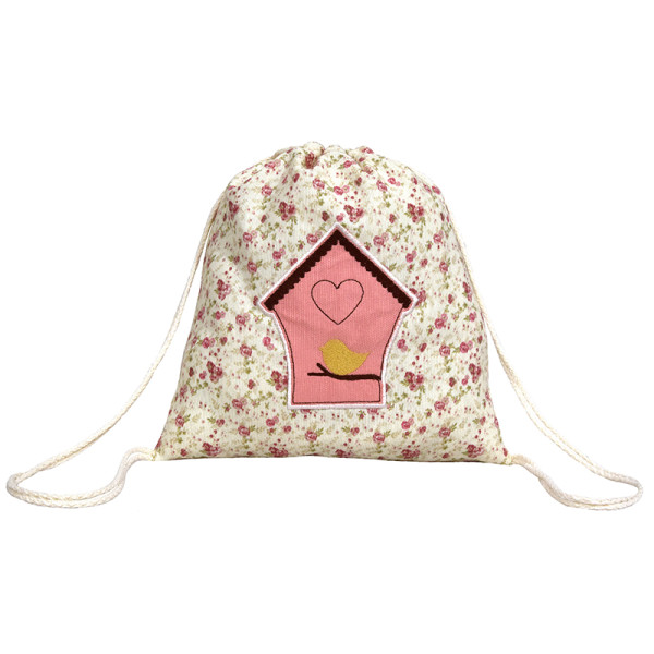 Σακίδιο πλάτης με ένα γλυκό πουλάκι στο σπιτάκι του