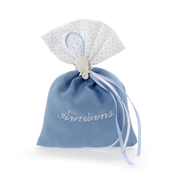 Υφασμάτινο πουγκί μπομπονιέρας με κεντημένο όνομα