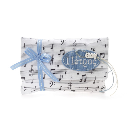 Χειροποίητη μπομπονιέρα σε σχήμα φακέλου με μουσικές νότες