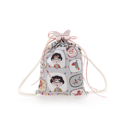 Μπομπονιέρα βάπτισης πουγκί με σχέδιο τη Frida Kahlo