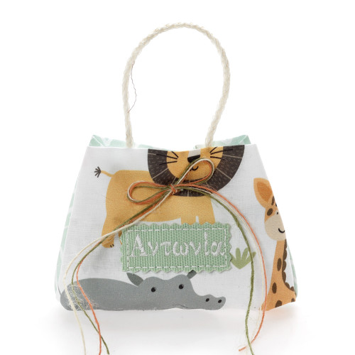 Τσαντάκι μπομπονιέρα βάπτισης με ζωάκια του δάσους