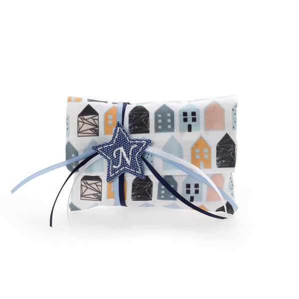 Μπομπονιέρα βάπτισης φάκελος με χρωματιστά σπιτάκια