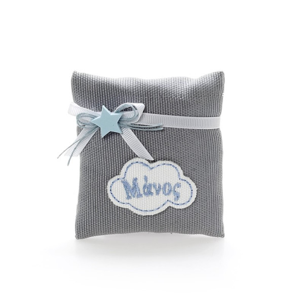 Διακοσμητική μπομπονιέρα μαξιλαράκι με όνομα