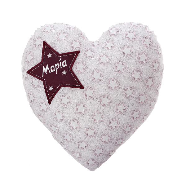 Μαξιλάρι σε σχήμα καρδιάς με μπορντό αστέρια κεντημένο
